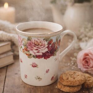 Stechcol Bone China Floral Rose Coffee Mug Gold Trim Vintage Style Tea Cup